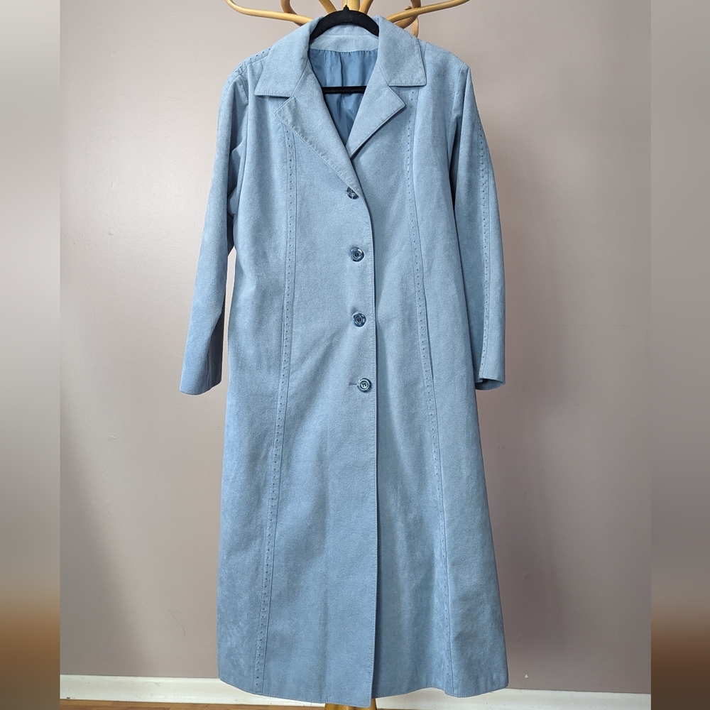 Vintage Ultra Suede blue grey trench coat